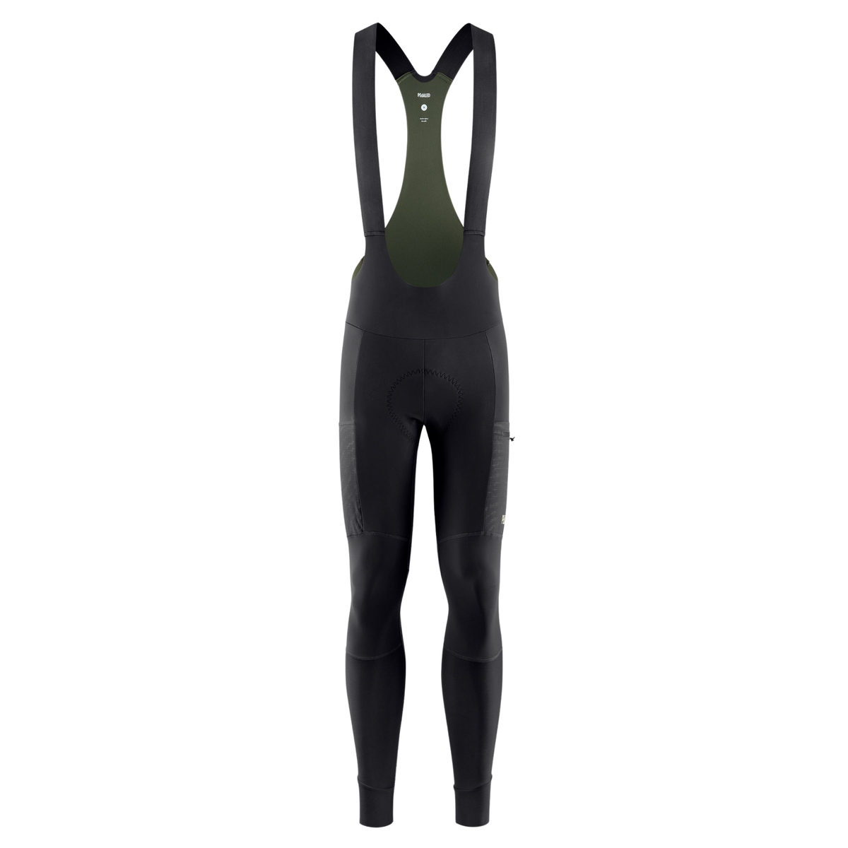 PEdALED Odyssey men's winter cycling bib tights featuring insulating fleece, weather-resistant thigh panels, three cargo pockets and reflective leg details.