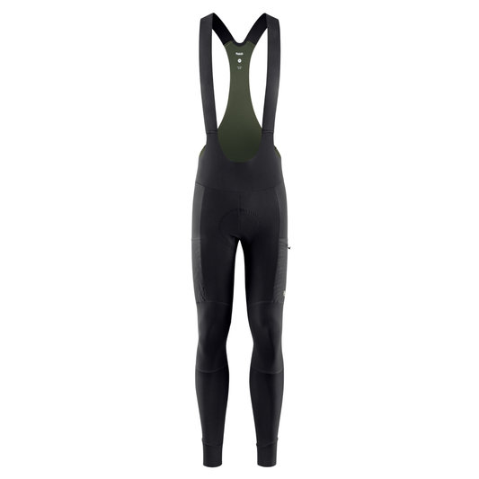 PEdALED Odyssey men's winter cycling bib tights featuring insulating fleece, weather-resistant thigh panels, three cargo pockets and reflective leg details.
