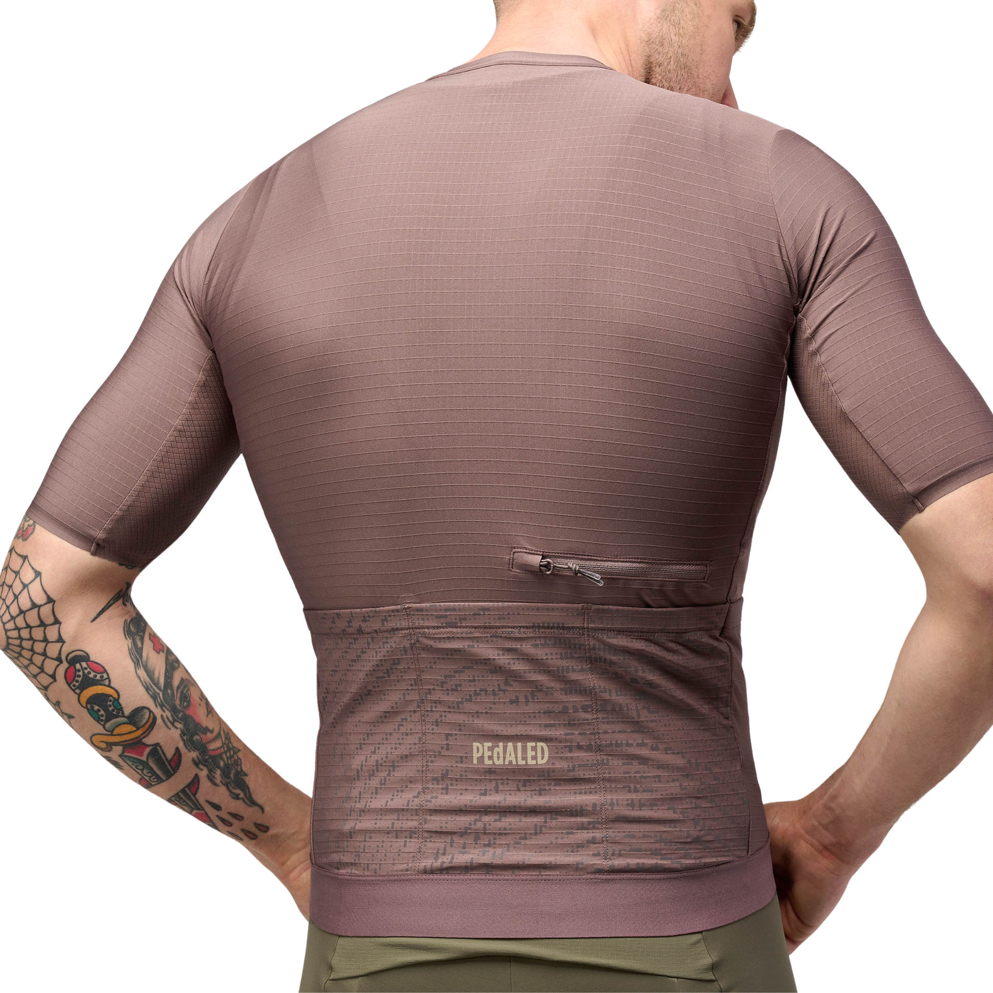 PEdALED Odyssey Jersey in Dark Purple in use close up back view
