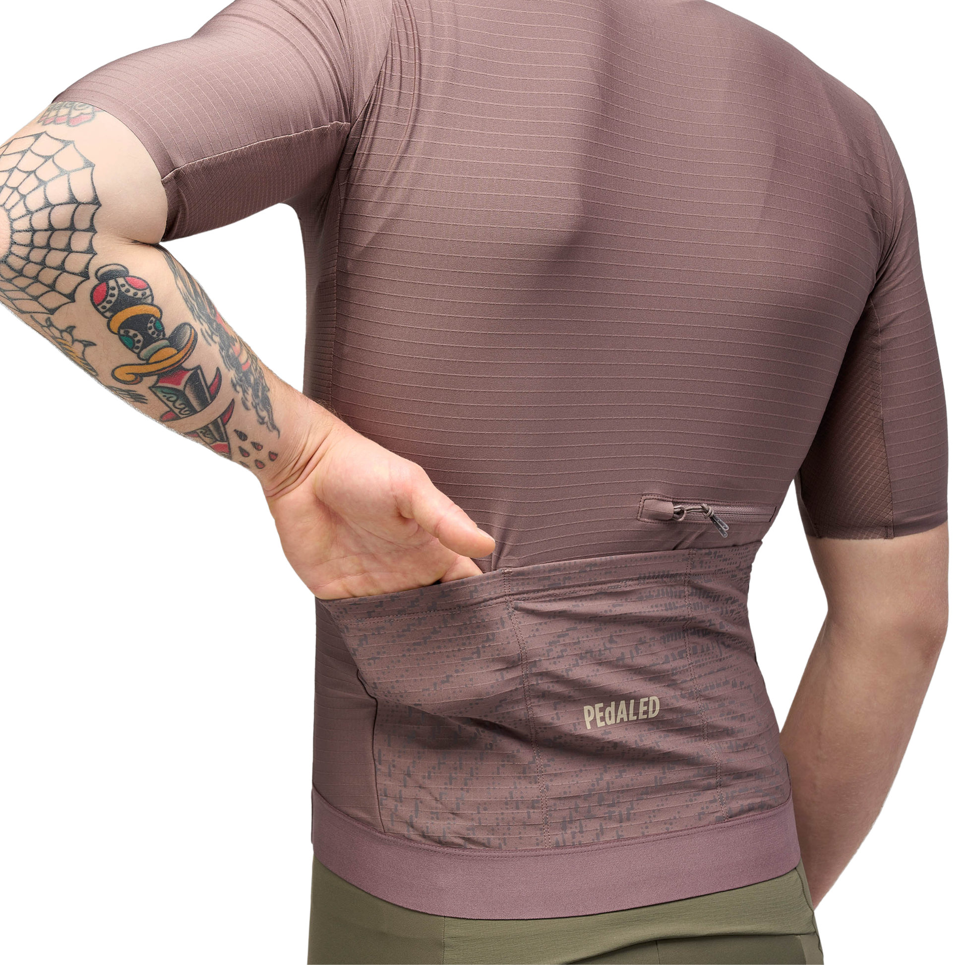 PEdALED Odyssey Jersey in Dark Purple in use back pockets view