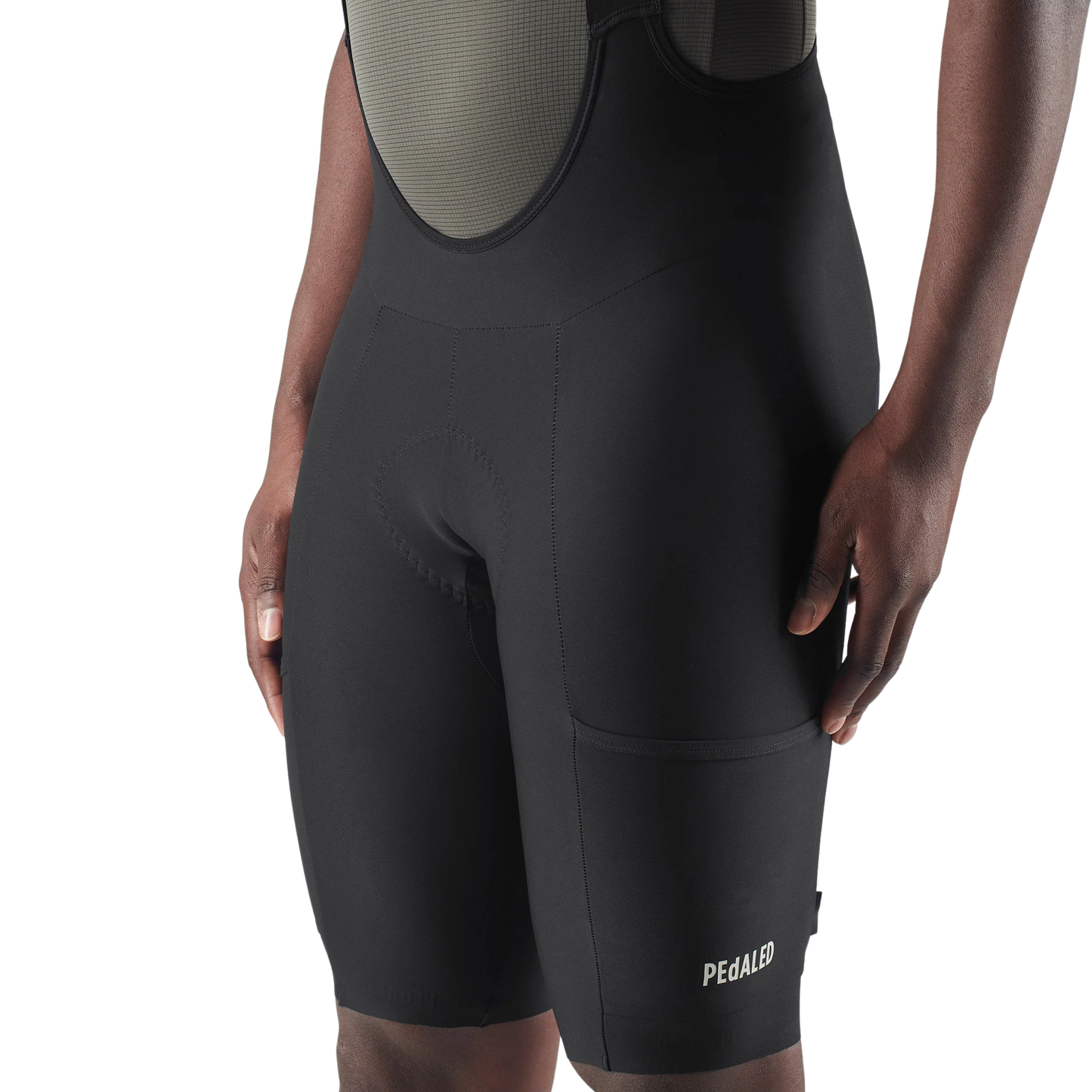 PEdALED Odyssey Training Bib Shorts Black in use front left view