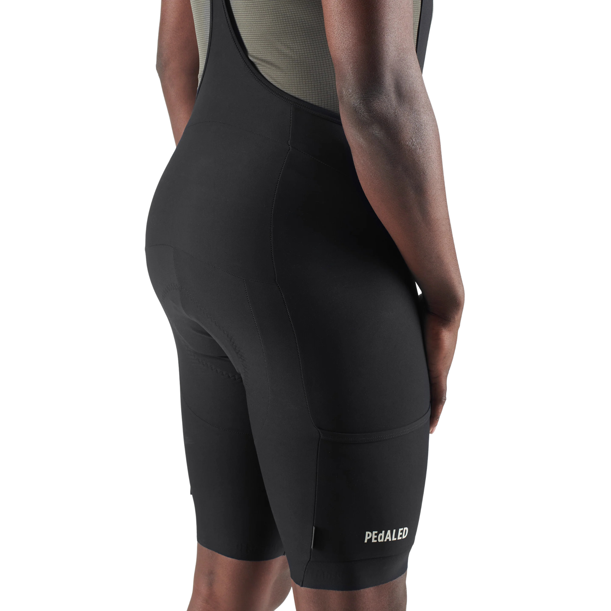 PEdALED Odyssey Training Bib Shorts Black in use right back view