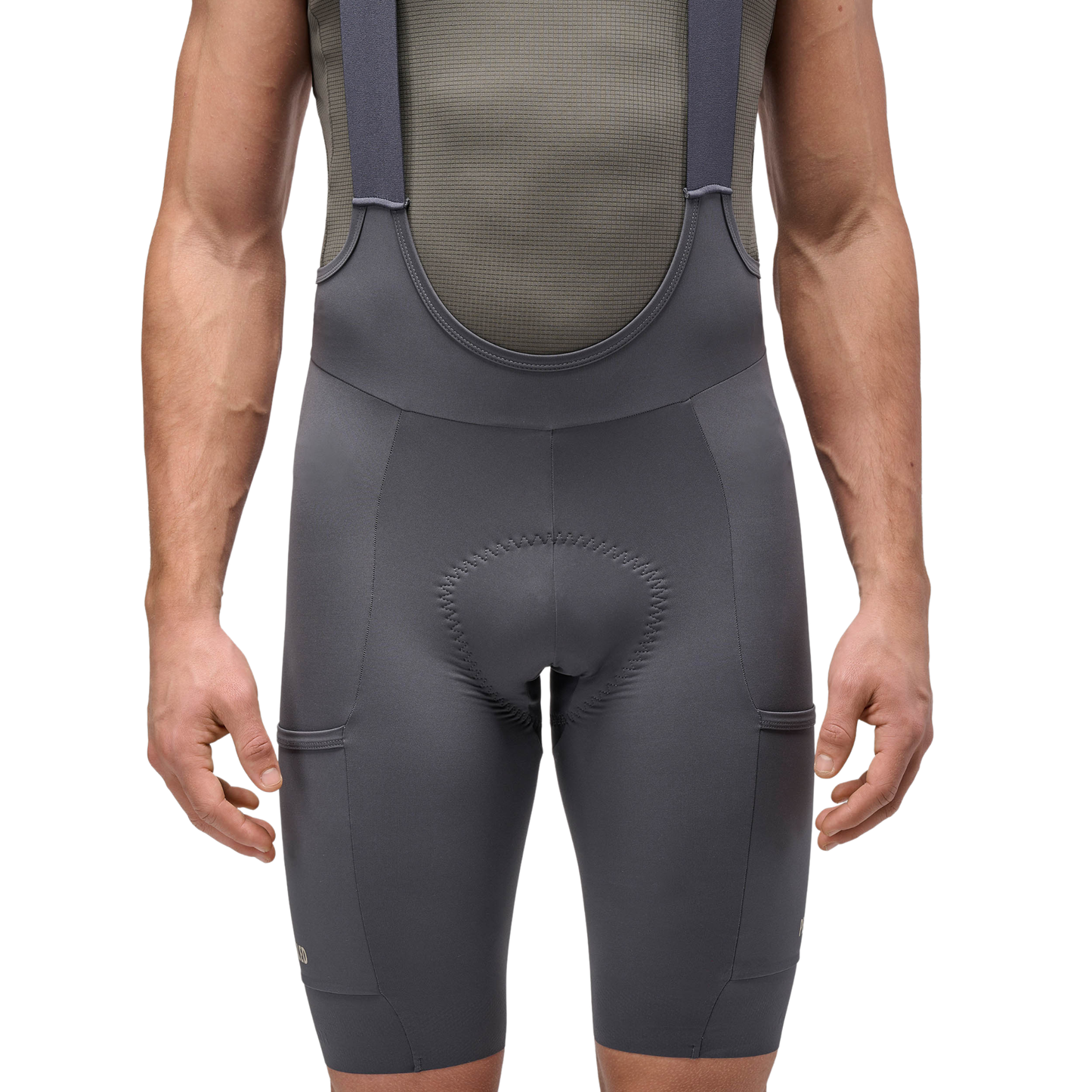 PEdALED Odyssey Training Bib Shorts Grey in use front view