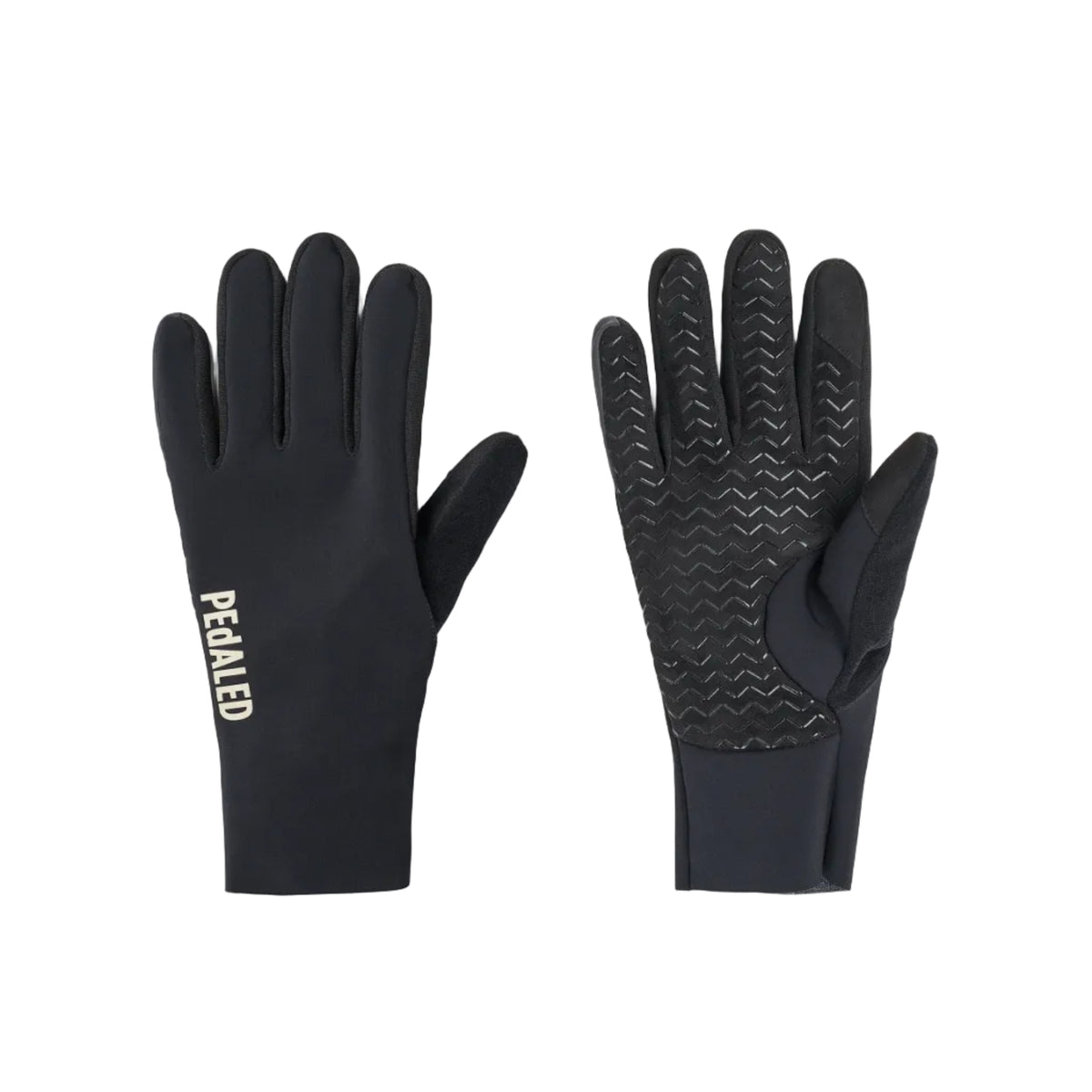 PEdALED Odyssey Waterproof Cycling Gloves in black, featuring full-finger construction, wind-blocking fabric and light insulation for cool, wet weather.