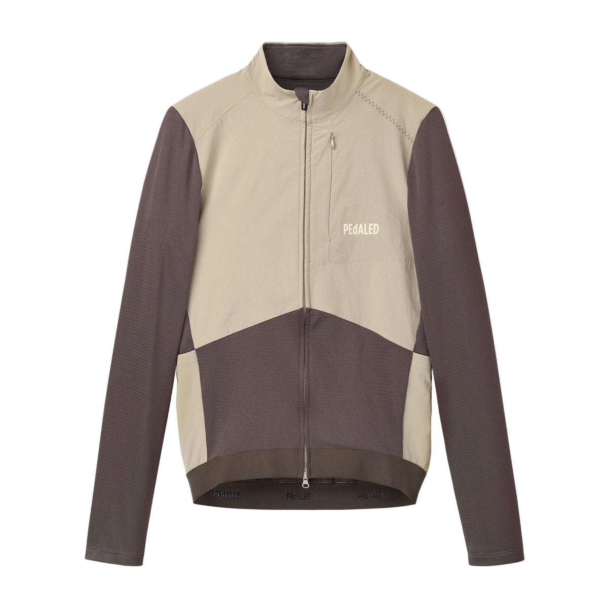 PEdALED Odyssey Windblock Merino long-sleeve men's cycling jersey with wind-blocking chest panels, seven storage pockets and reflective rear details.