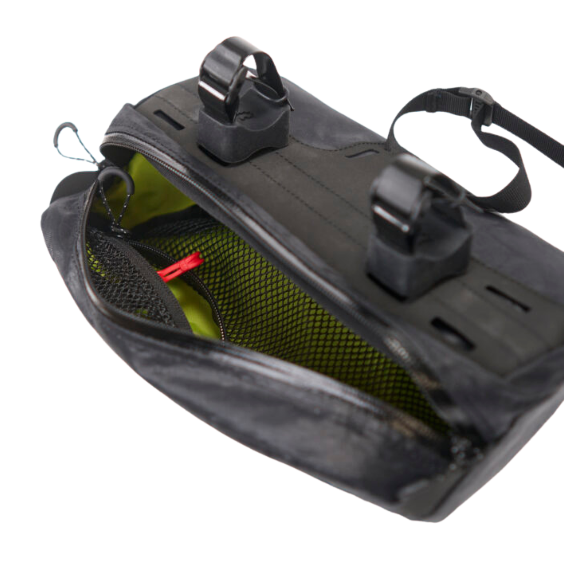Revelate Designs Campamocha handlebar bag front pocket opened top view