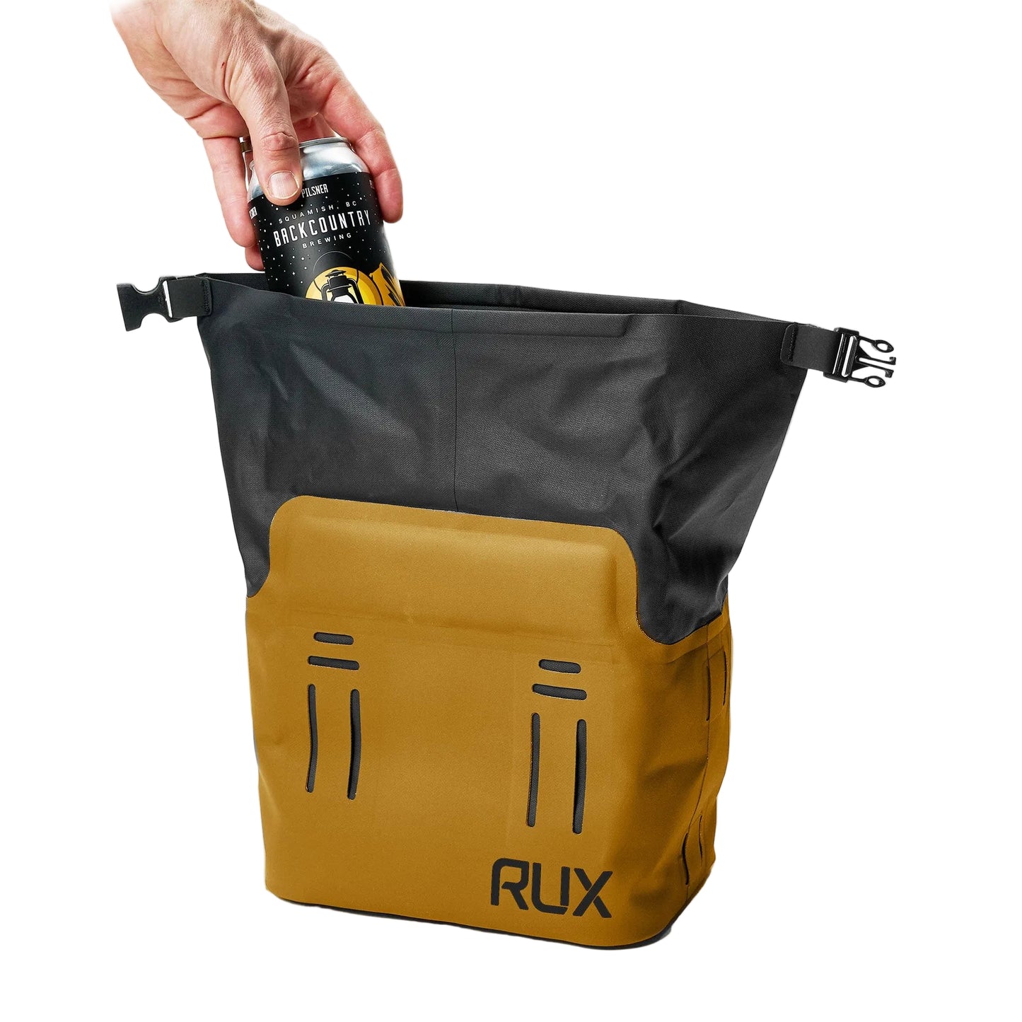 Rux Life Cooler Cube 5L in bronze designed for transporting food and beverages with the Rux Outdoor Gear System