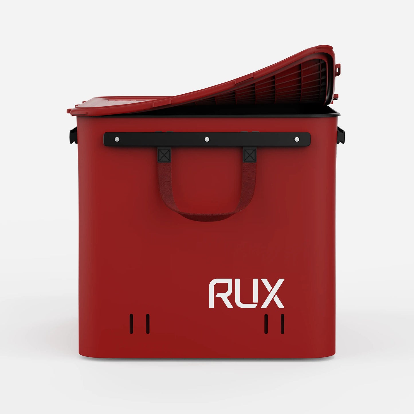 Rux 70L Gear Box for organizing outdoor equipment for camping, biking, hiking, rock climbing and road tripping. Modular gear box in Mars Red with waterproof press-seal lid.