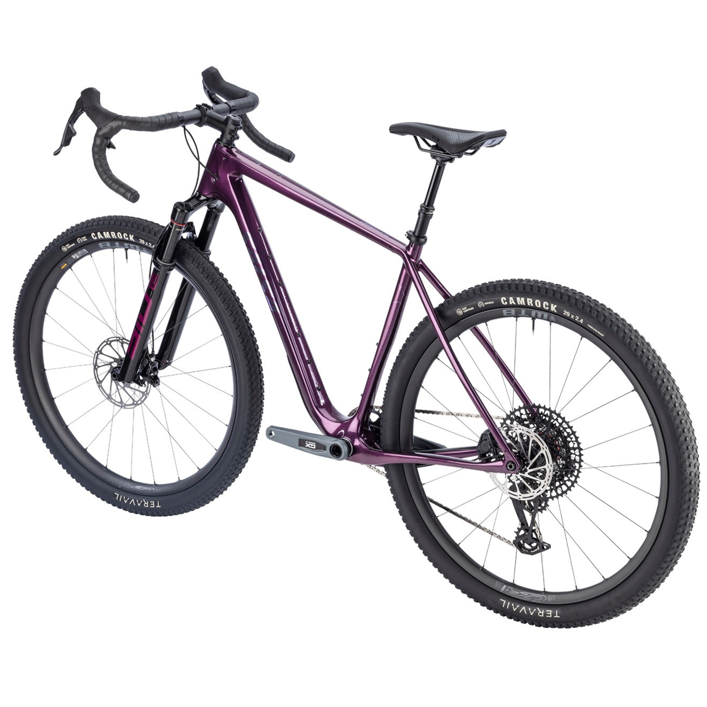 Salsa Cutthroat C Rival GX AXS Transmission SUS carbon bikepacking bike on white background non drive side view