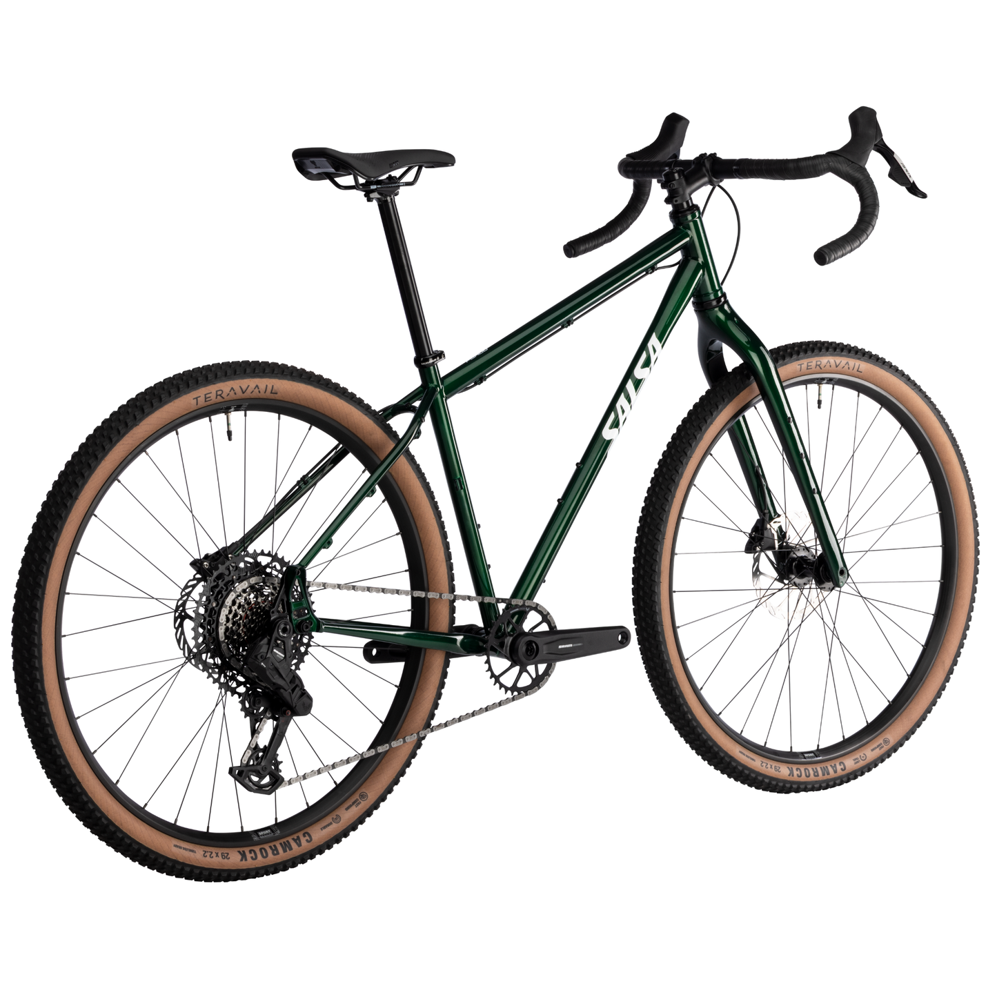 Salsa Fargo Apex S1000 AXS Transmission in Peat Moss right side back diagonal view