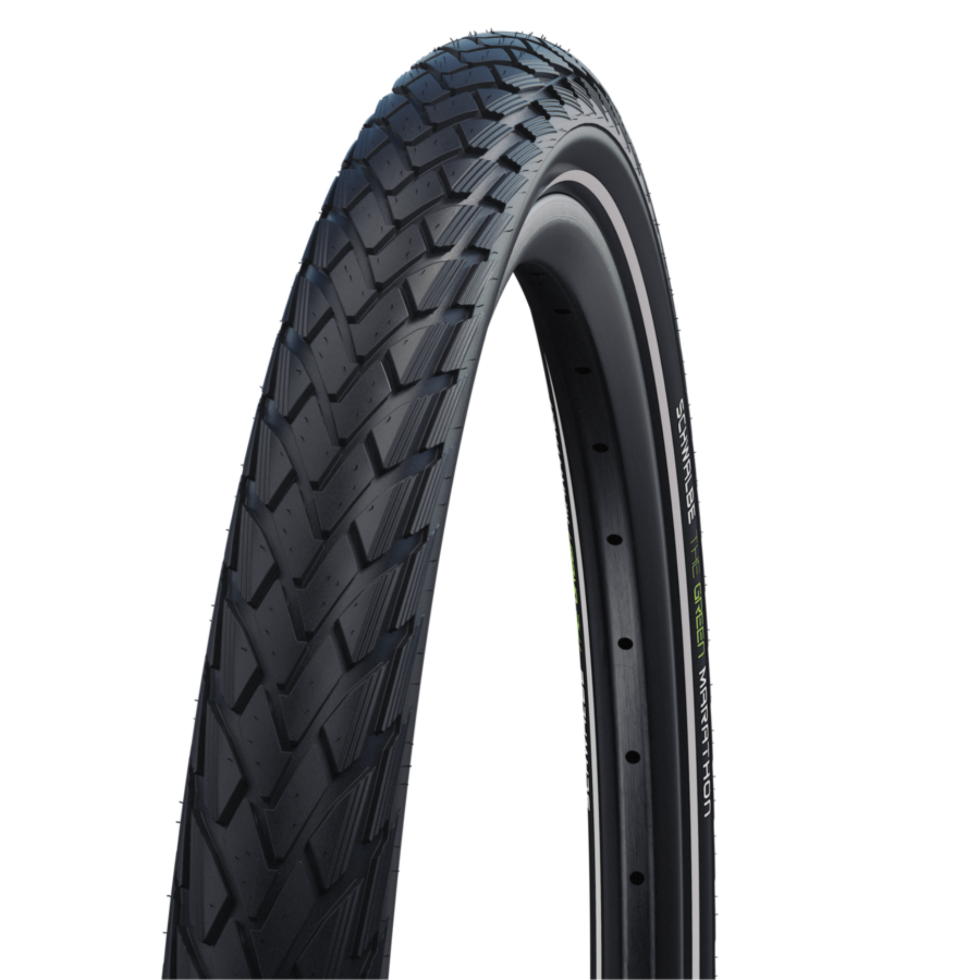 Schwalbe Green Marathon commuter bike tire close up view