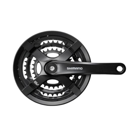 Close-up of Shimano FC-TY501 triple crankset 48-38-28T