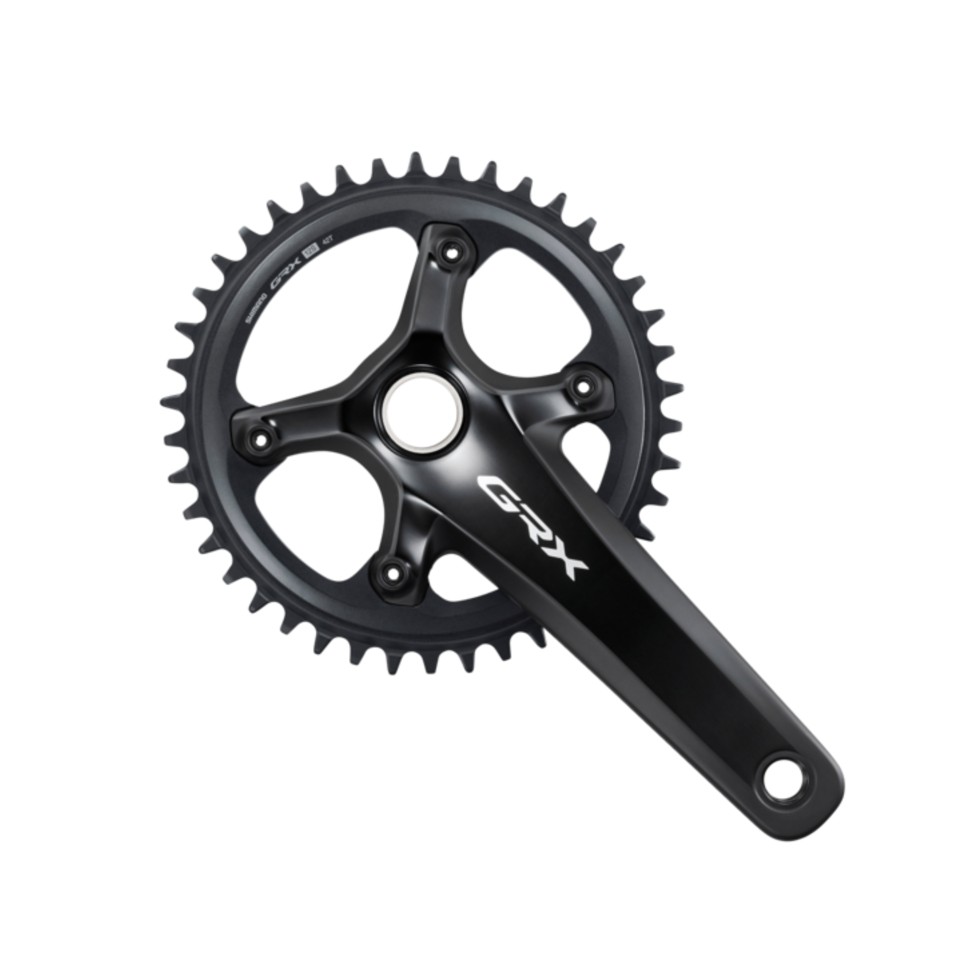Close-up of Shimano GRX 820 crankset Hollowtech II spindle