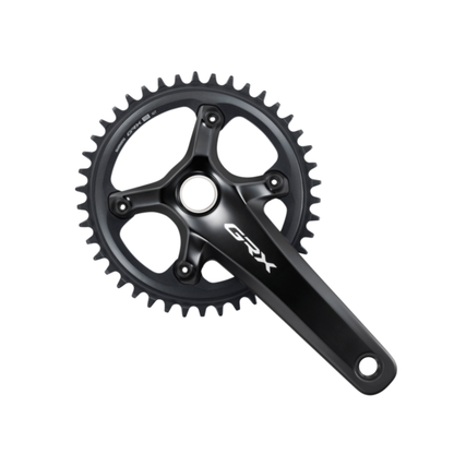 Close-up of Shimano GRX 820 crankset Hollowtech II spindle