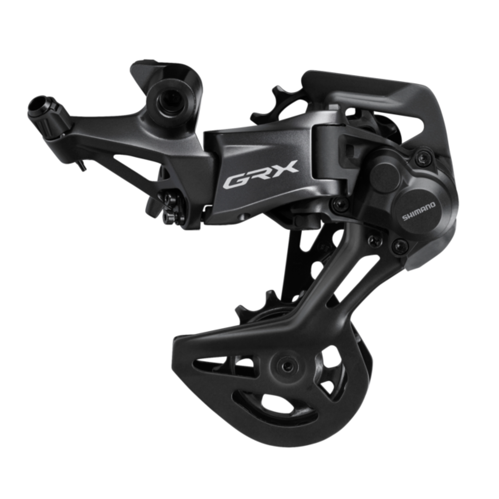 Shimano GRX 12-speed rear derailleur close-up black finish
