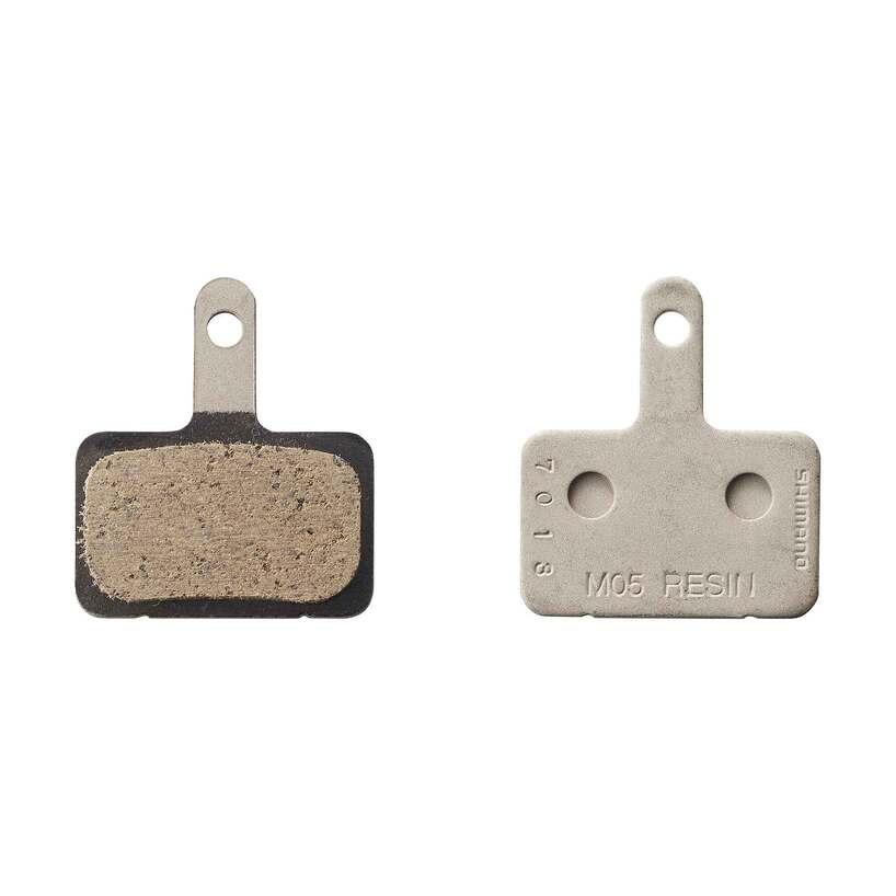 Shimano M05 resin disc brake pads front and back view