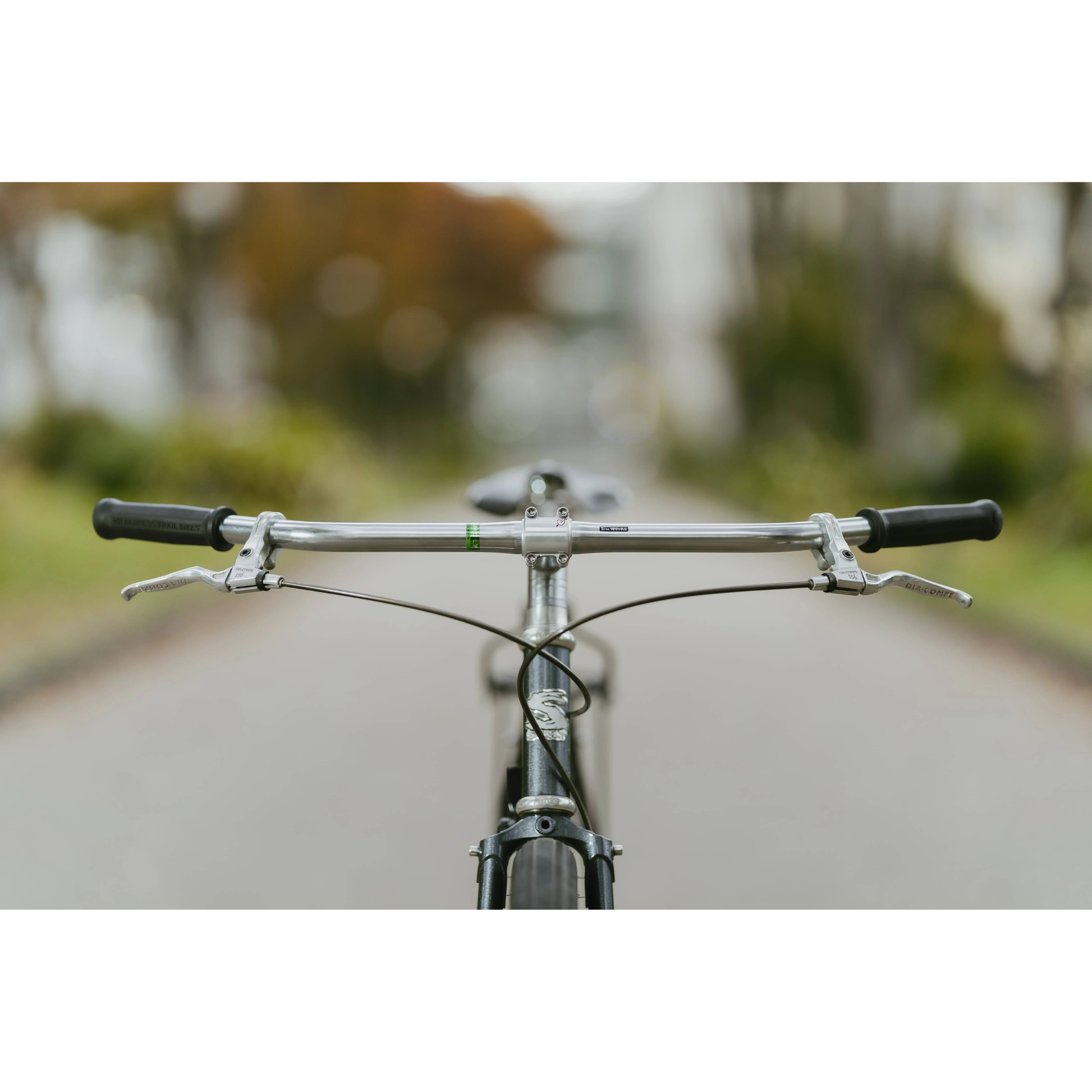 SimWorks Big Little Nick handlebar in silver installed on a bike front view