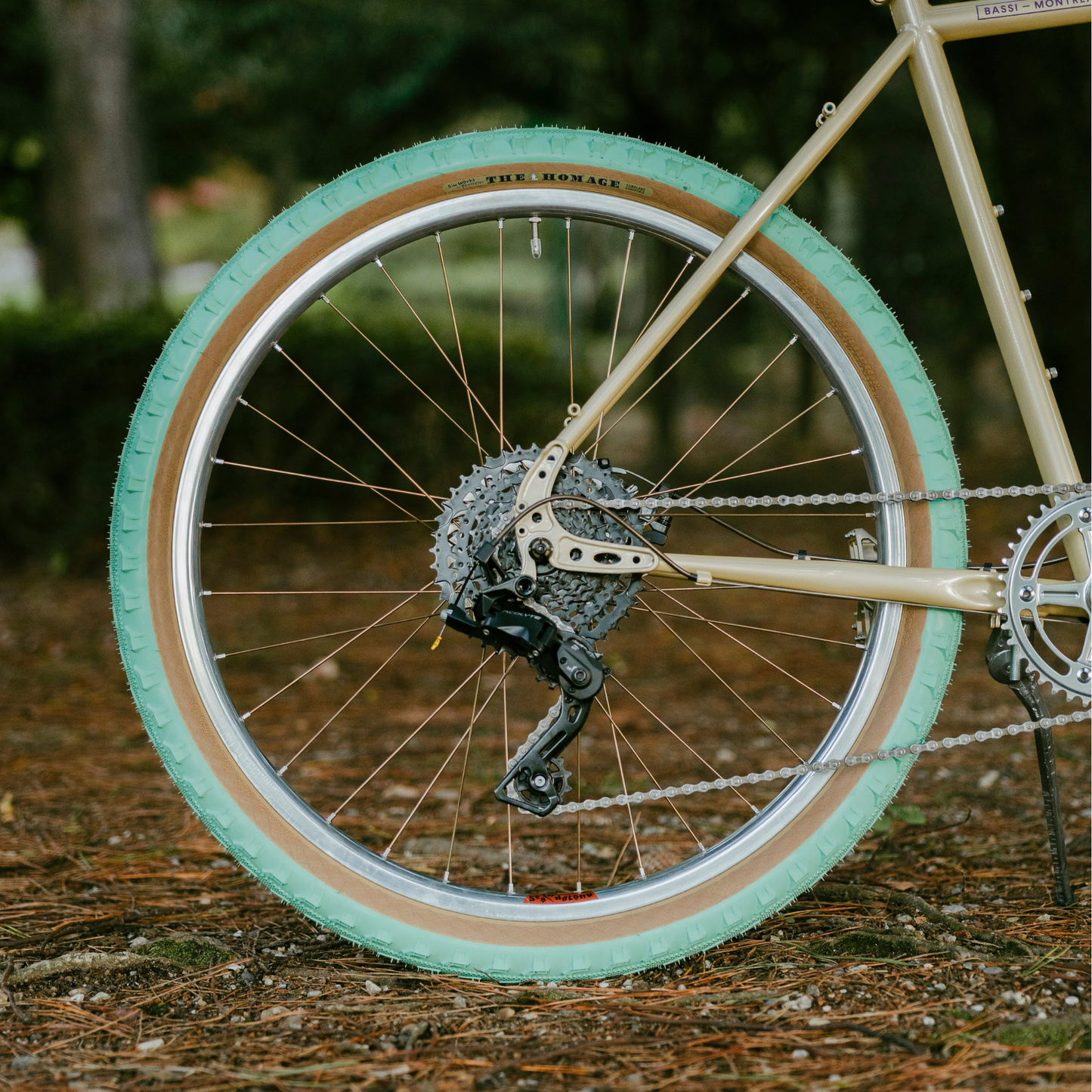 SimWorks Homage 26 inch Tire TLC installed on a rear bike wheel