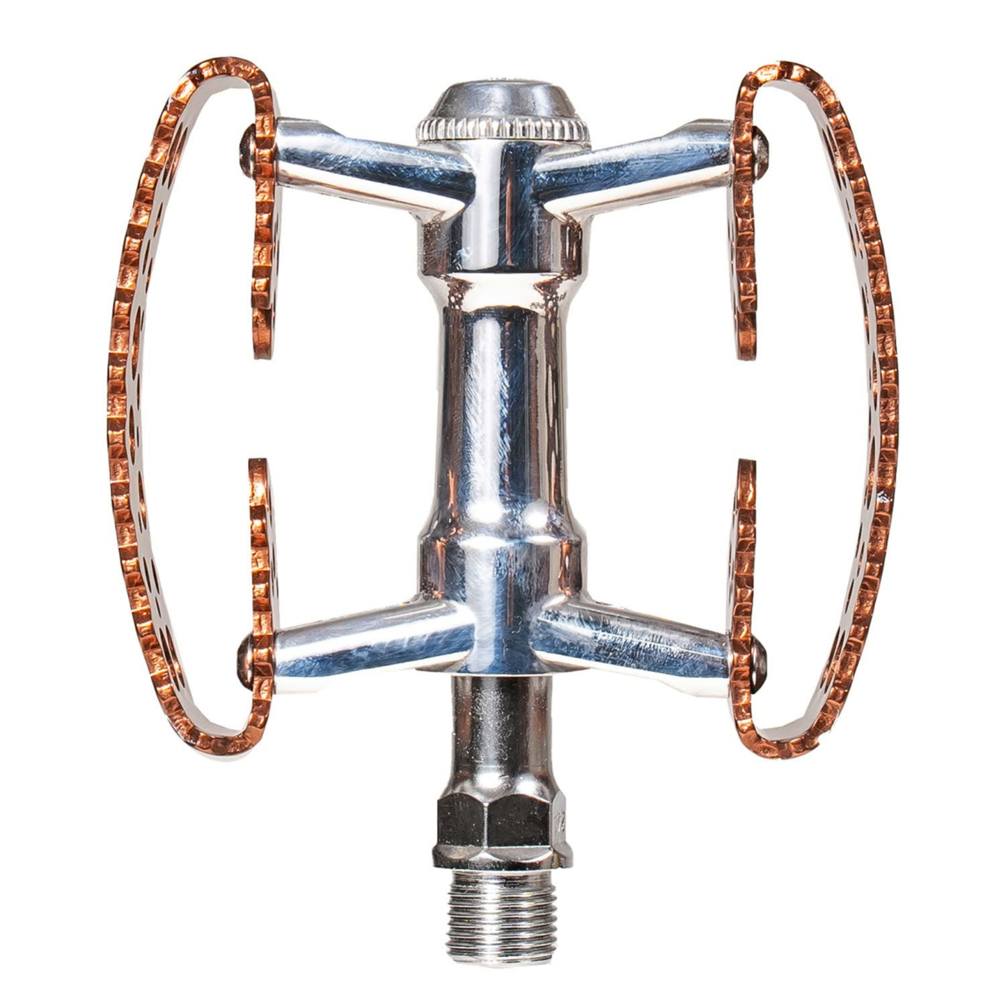 SimWorks by MKS Tiny Bubbly Bronze Edition compact platform bicycle pedals, shown from above
