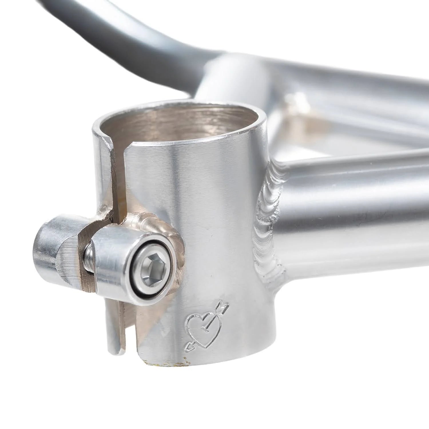 SimWorks Still Cruisin’ Bar showing heart and arrow logo on clamp in silver