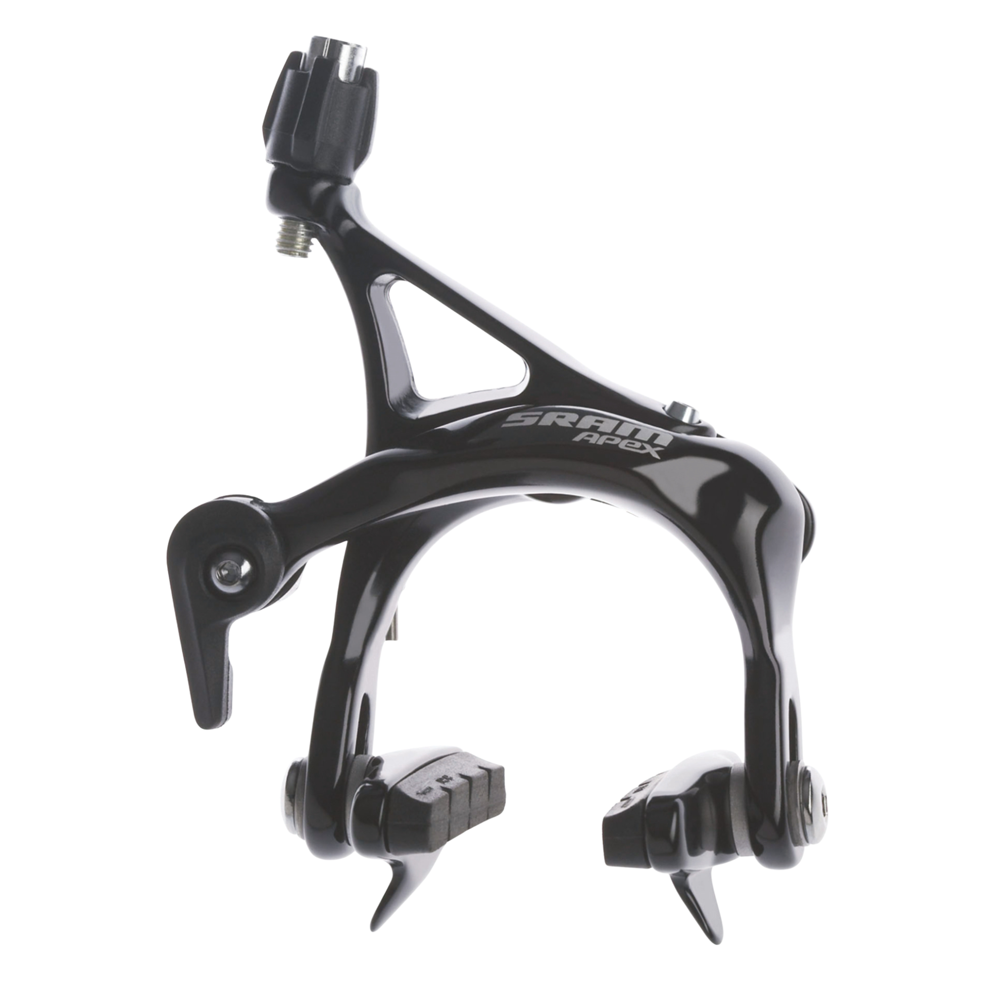 Close-up of SRAM Apex dual-pivot brake caliper with SwissStop pads