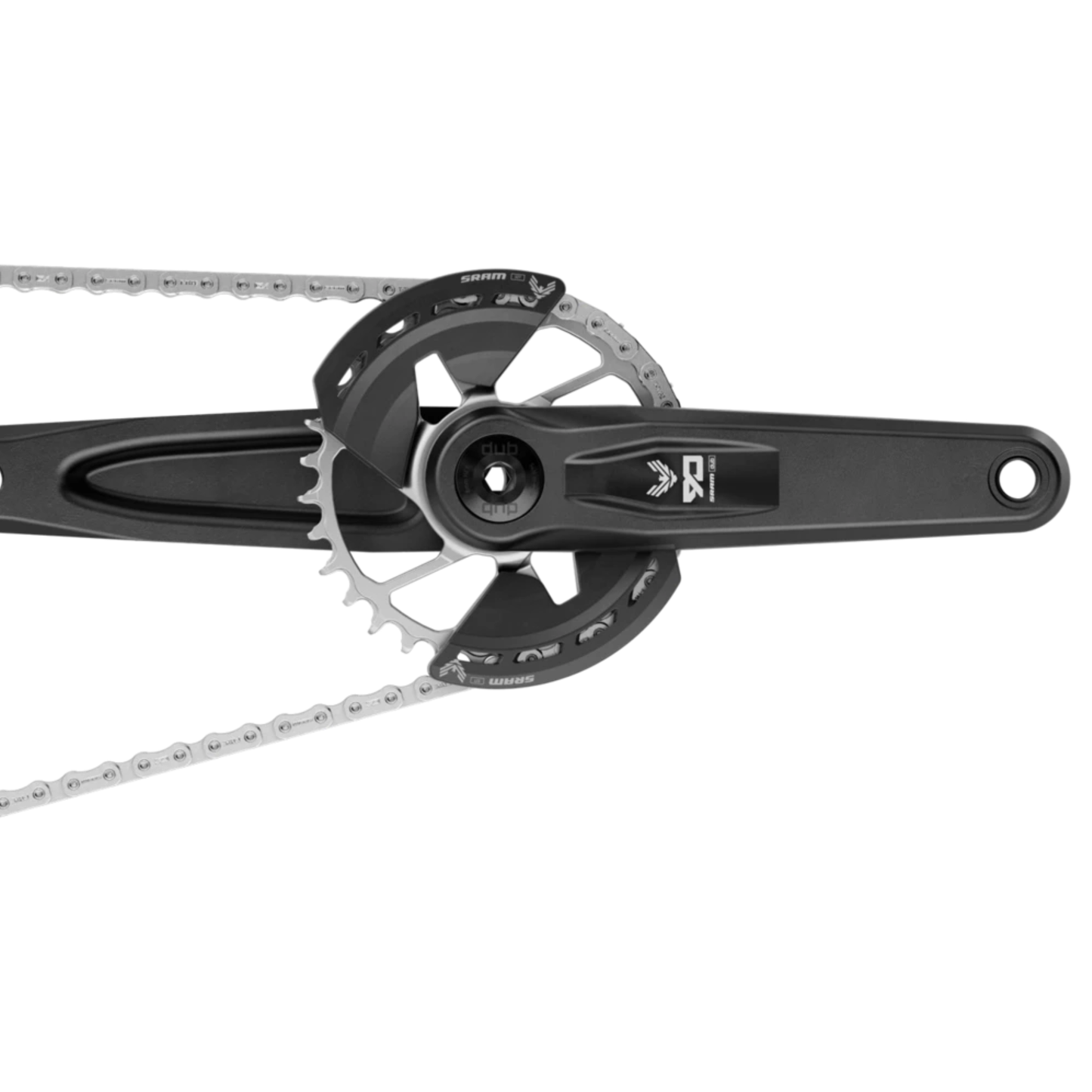 SRAM Eagle 90 DUB crankset with bash guards close up view