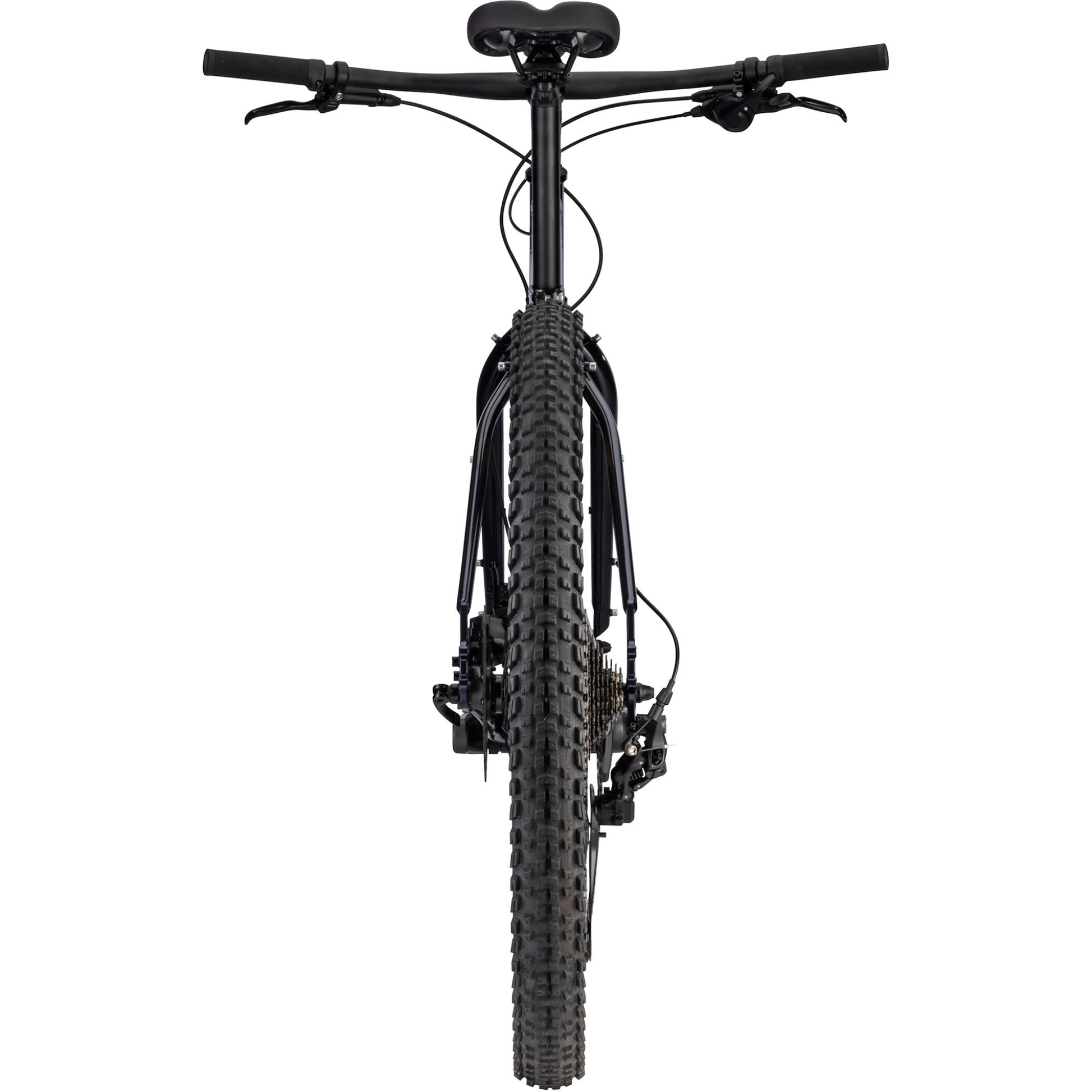 Surly Bridge Club bike in Squid Ink steel adventure bicycle on white background, view from rear of bike