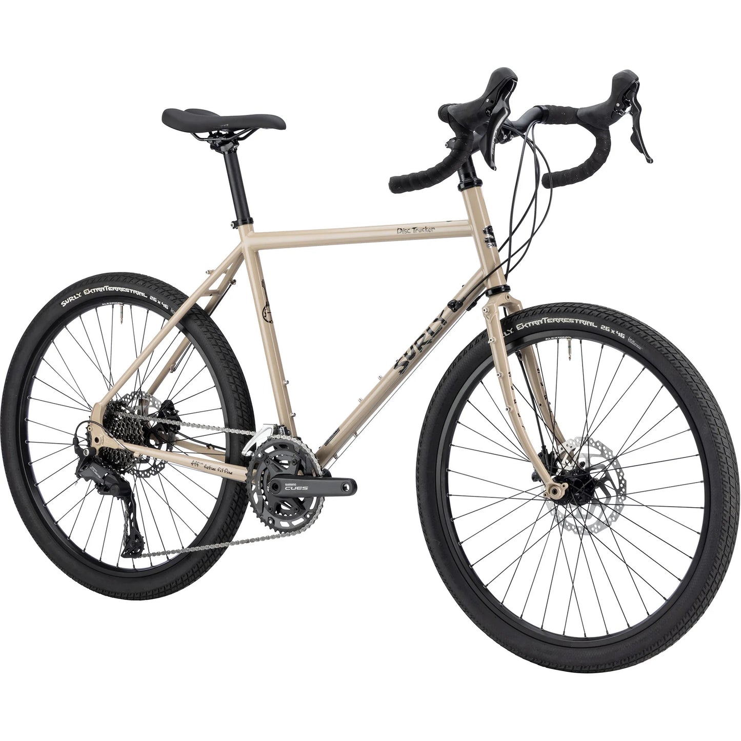 Surly Disc Trucker 26 in Grandpa’s Khakis steel touring bike right front view