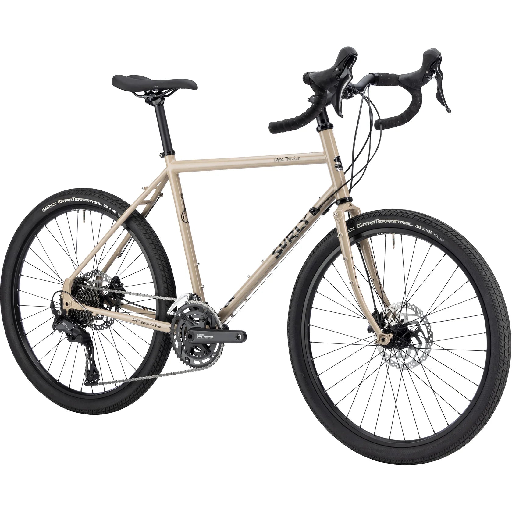 Surly Disc Trucker 26 in Grandpa’s Khakis steel touring bike right front view
