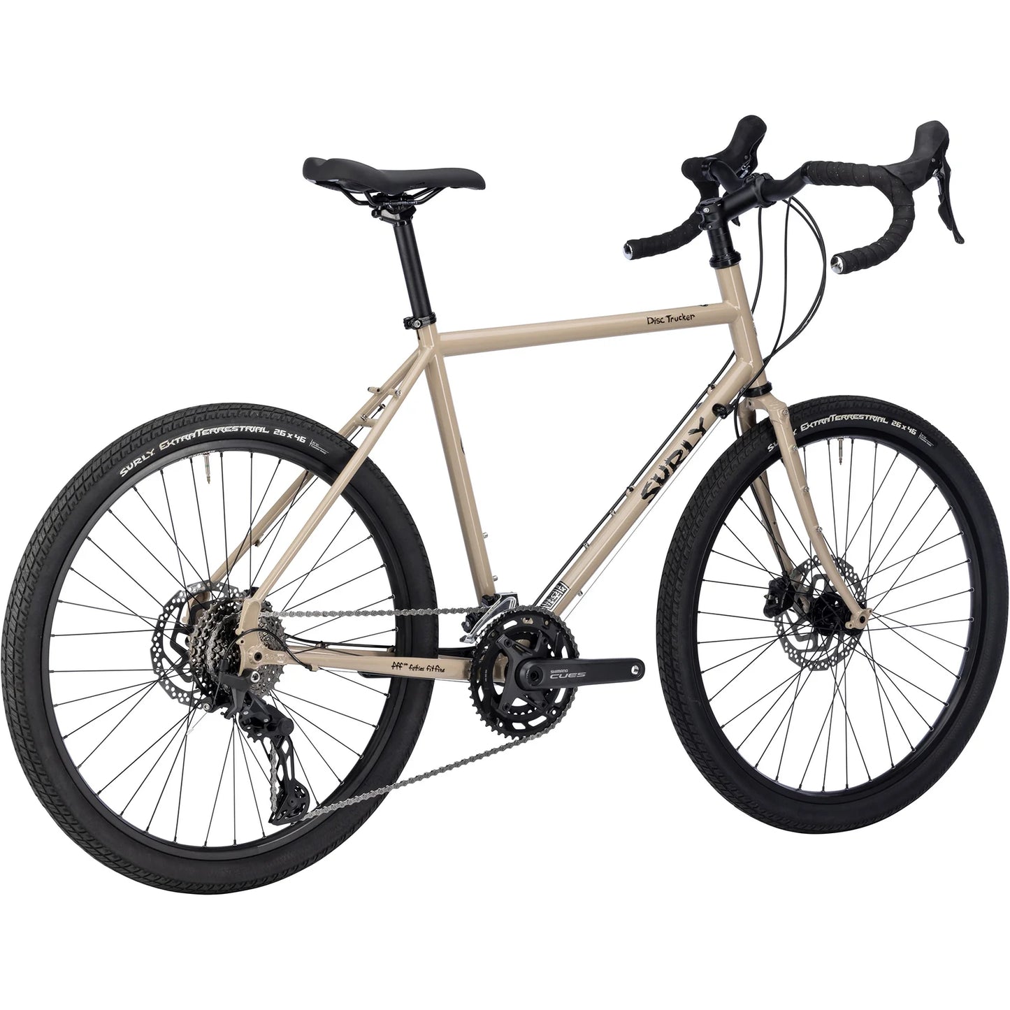 Surly Disc Trucker 26 in Grandpa’s Khakis steel touring bike right back view