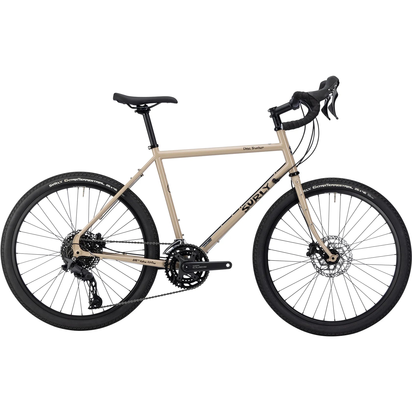 Surly Disc Trucker 26 in Grandpa’s Khakis steel touring bike right view