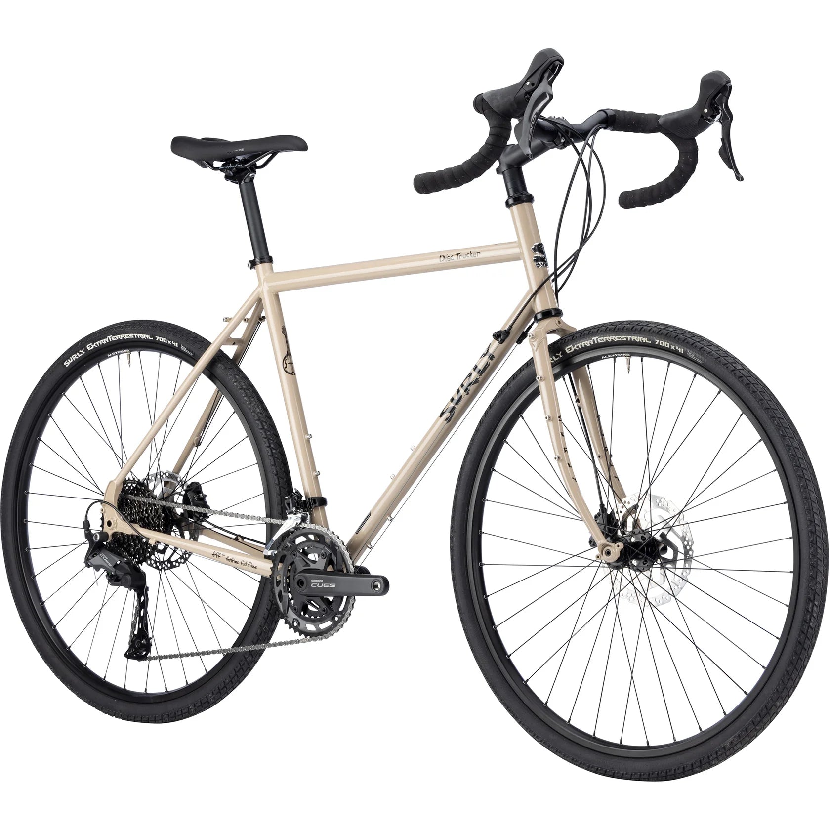 Surly Disc Trucker 700c in Grandpa’s Khakis complete touring bike driving side front diagonal view