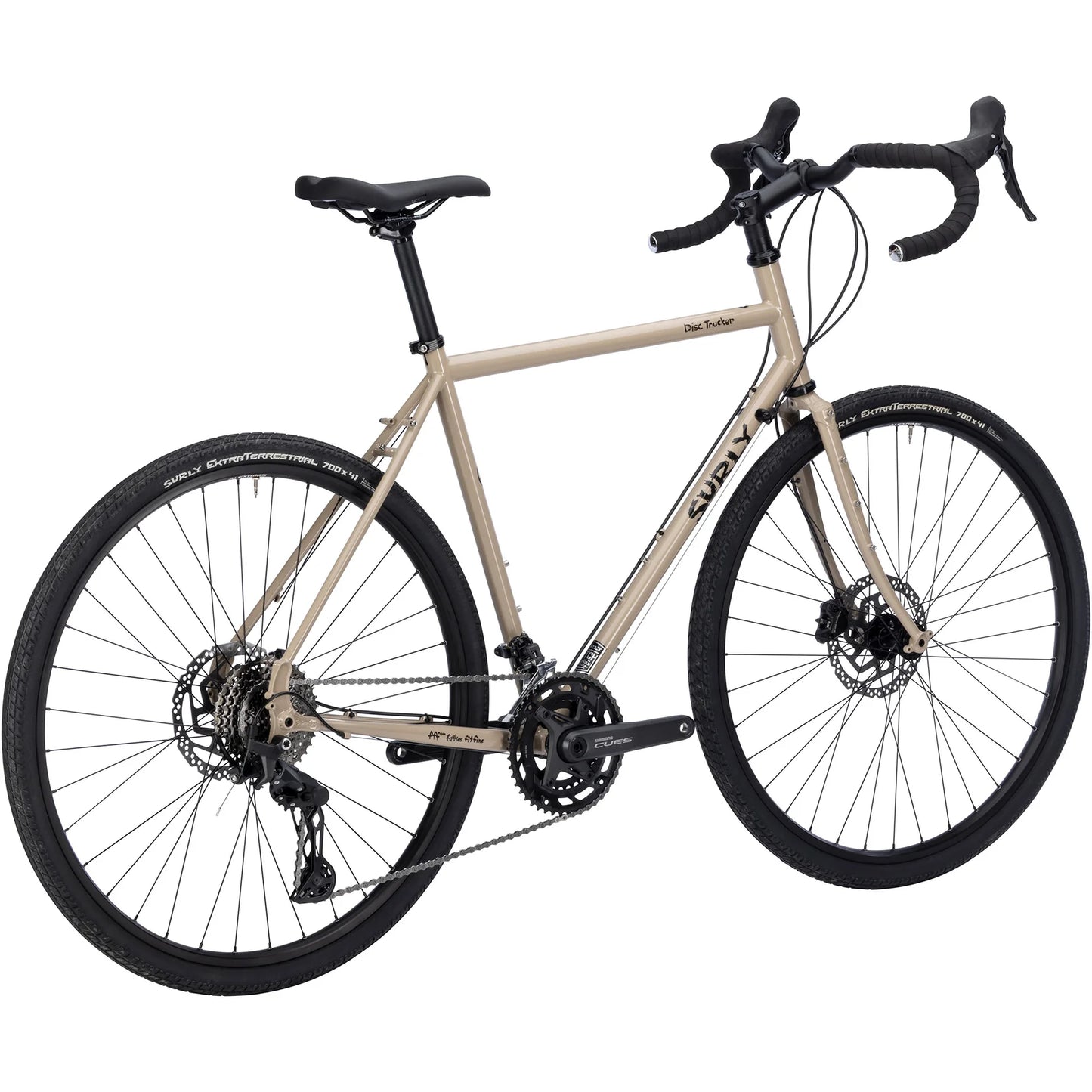 Surly Disc Trucker 700c in Grandpa’s Khakis complete touring bike driving side diagonal view