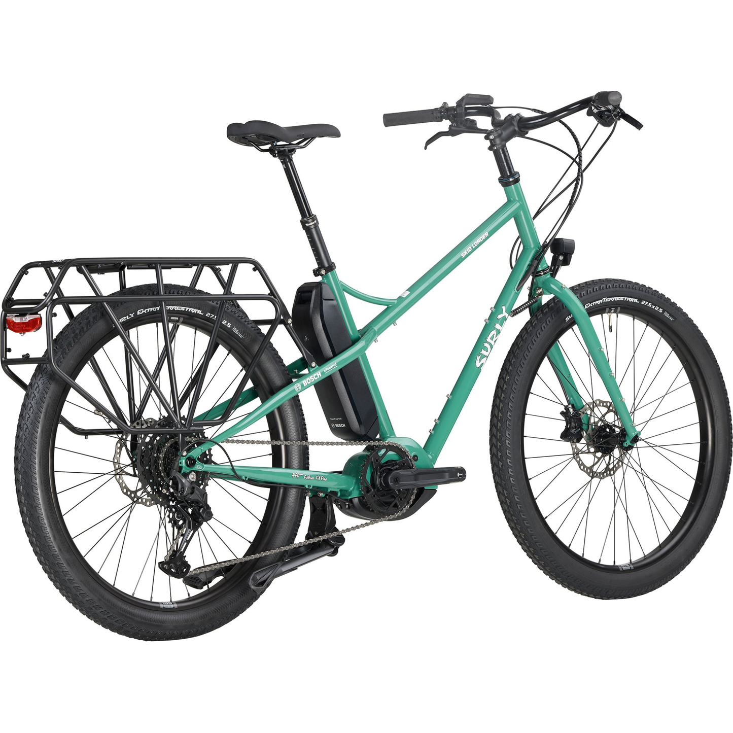 Surly Skid Loader Illegal Smile Green angle view from rear end of bike