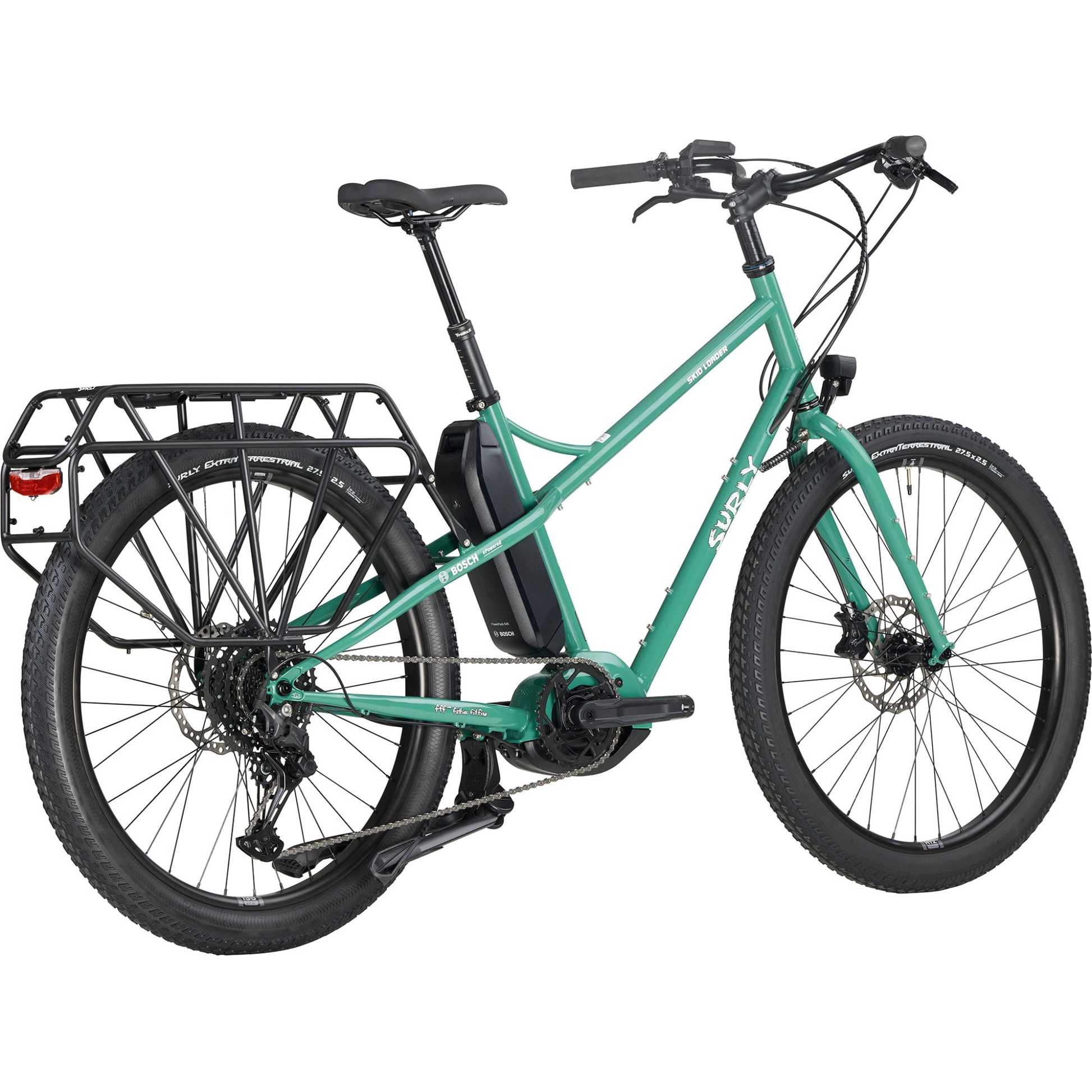 Surly Skid Loader Illegal Smile Green angle view from rear end of bike