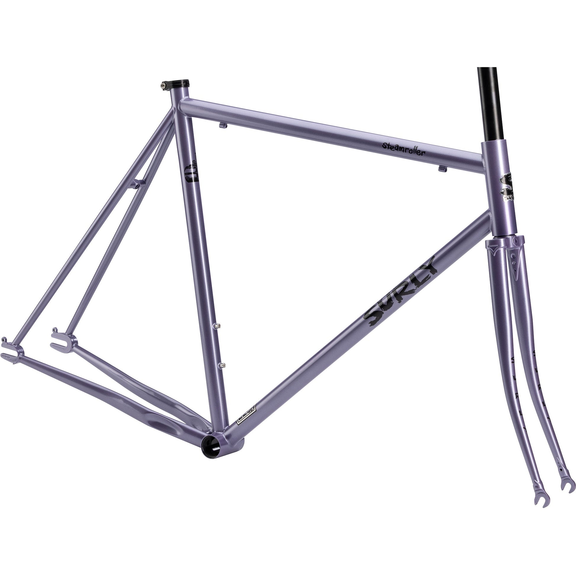 Rereleased Surly Steamroller steel chromoly frameset in anxious lavender designed for single speed and fixed gear customer builds