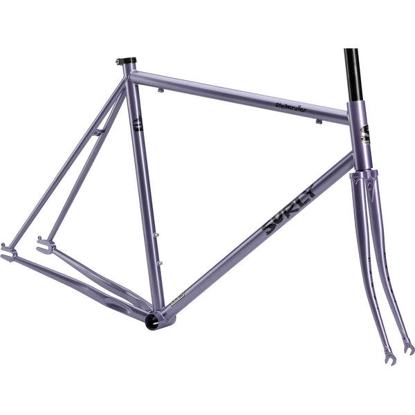 Rereleased Surly Steamroller steel chromoly frameset in anxious lavender designed for single speed and fixed gear customer builds