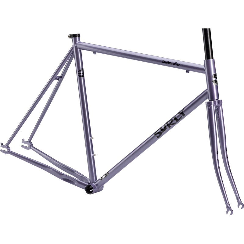 Rereleased Surly Steamroller steel chromoly frameset in anxious lavender designed for single speed and fixed gear customer builds