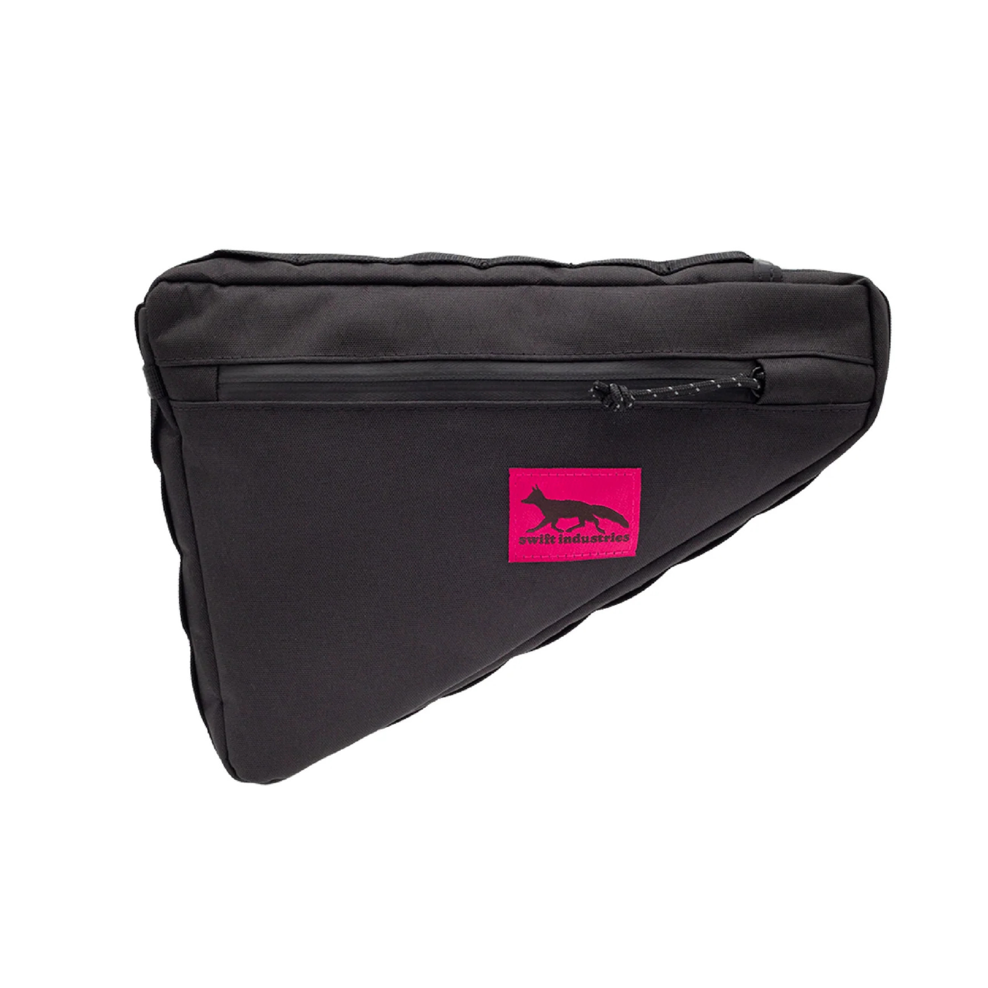 Swift Industries Giddy Up Wedge Frame Bag in black, on white background.