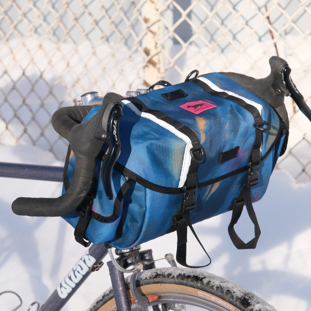 Swift Industries Luminary Zeitgeist Pack handlebar pack mounted on a bicycle front right side view