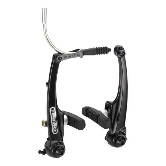 Close-up of Tektro 857 long-arm brake with noodle and pads