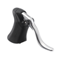 Bicycle brake lever with black grip and silver lever on a white background