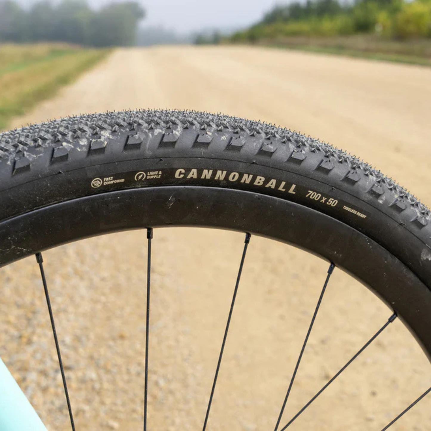 Teravail Cannonball Gen 2 black gravel tire installed on a bike