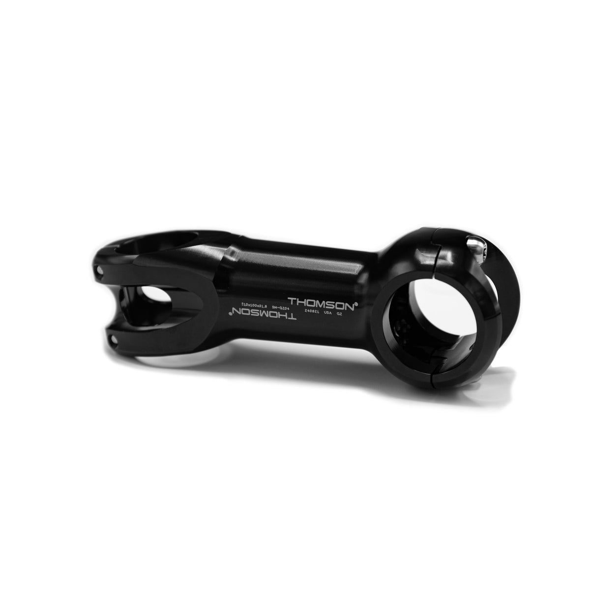 Thomson G2 31.8mm bicycle stem CNC-machined from 7000-series aluminum with titanium hardware and Thomson classic CNC feed lines.