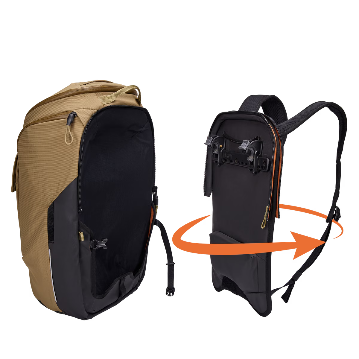 Thule Paramount Hybrid Pannier converted to backpack nutria