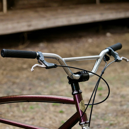 Wilde Moto Cruiser Bar in polished chromoly steel, bringing an upright riding position with a 90mm rise, 15° backsweep and plenty of leverage for cruising or trail rides.