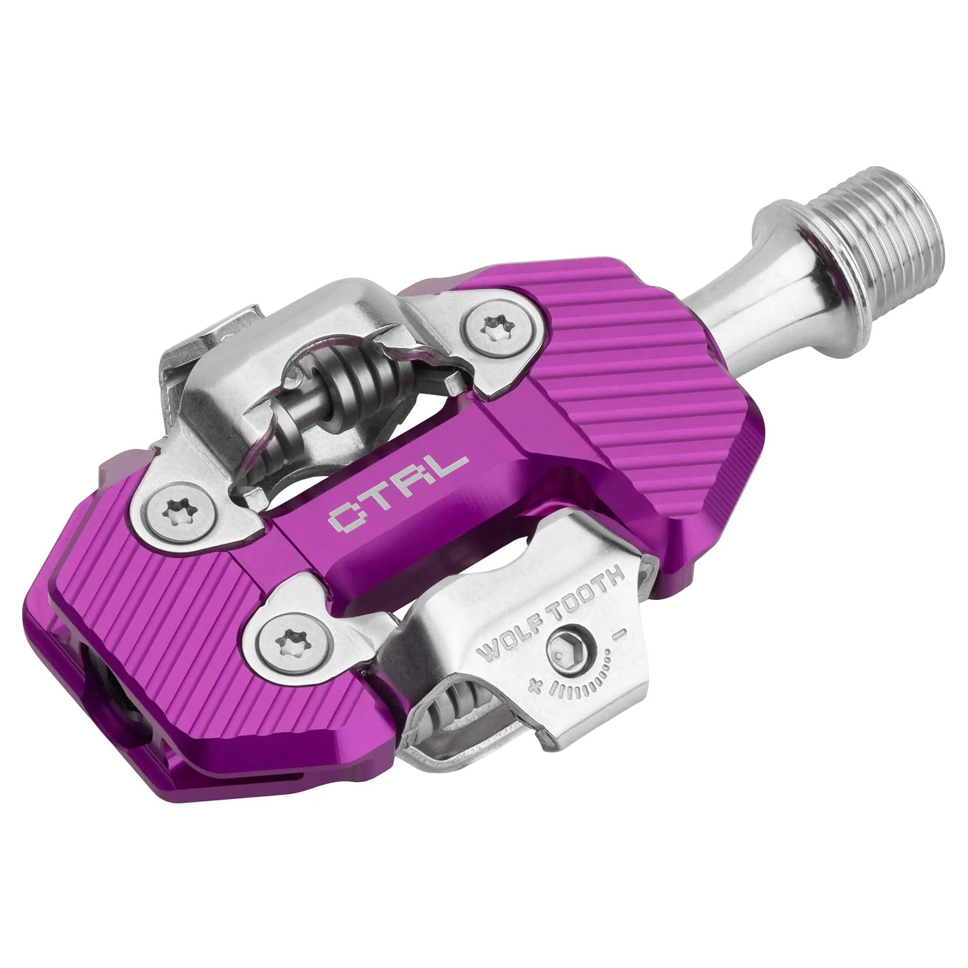 Wolf Tooth CTRL Trail clipless pedal ultraviolet purple close up view