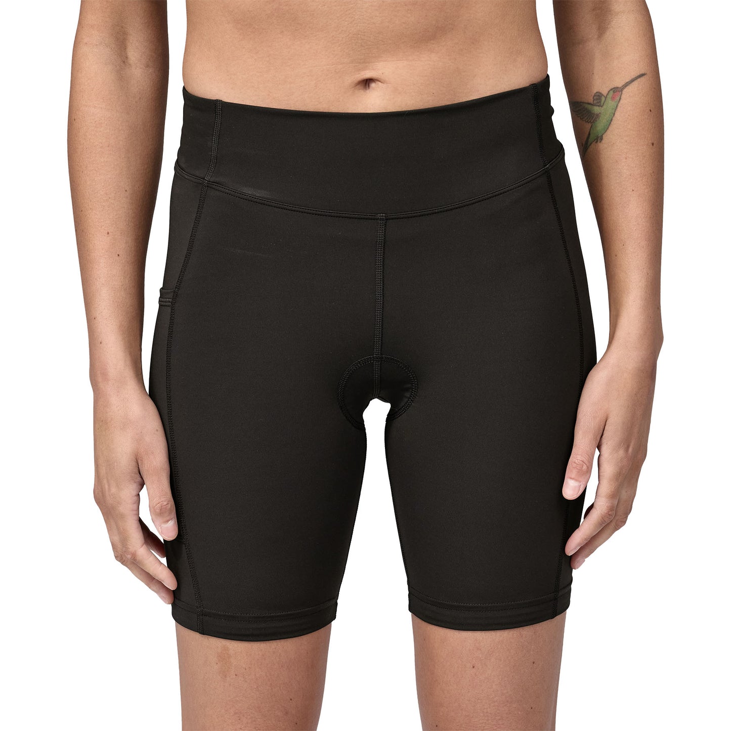 Patagonia Women’s Nether Bike Shorts black front external close up view