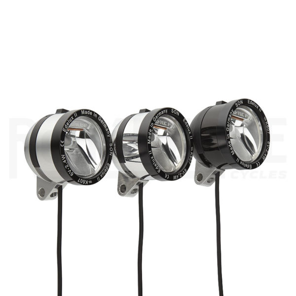 SON Edelux II 100 lux dynamo headlights on white background